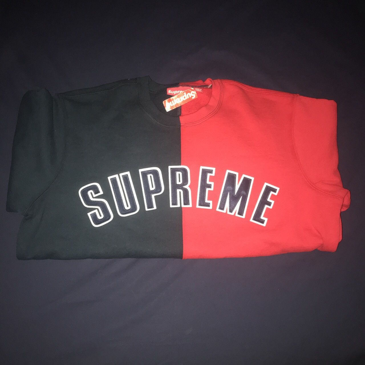 Supreme split crewneck sweatshirt navy online