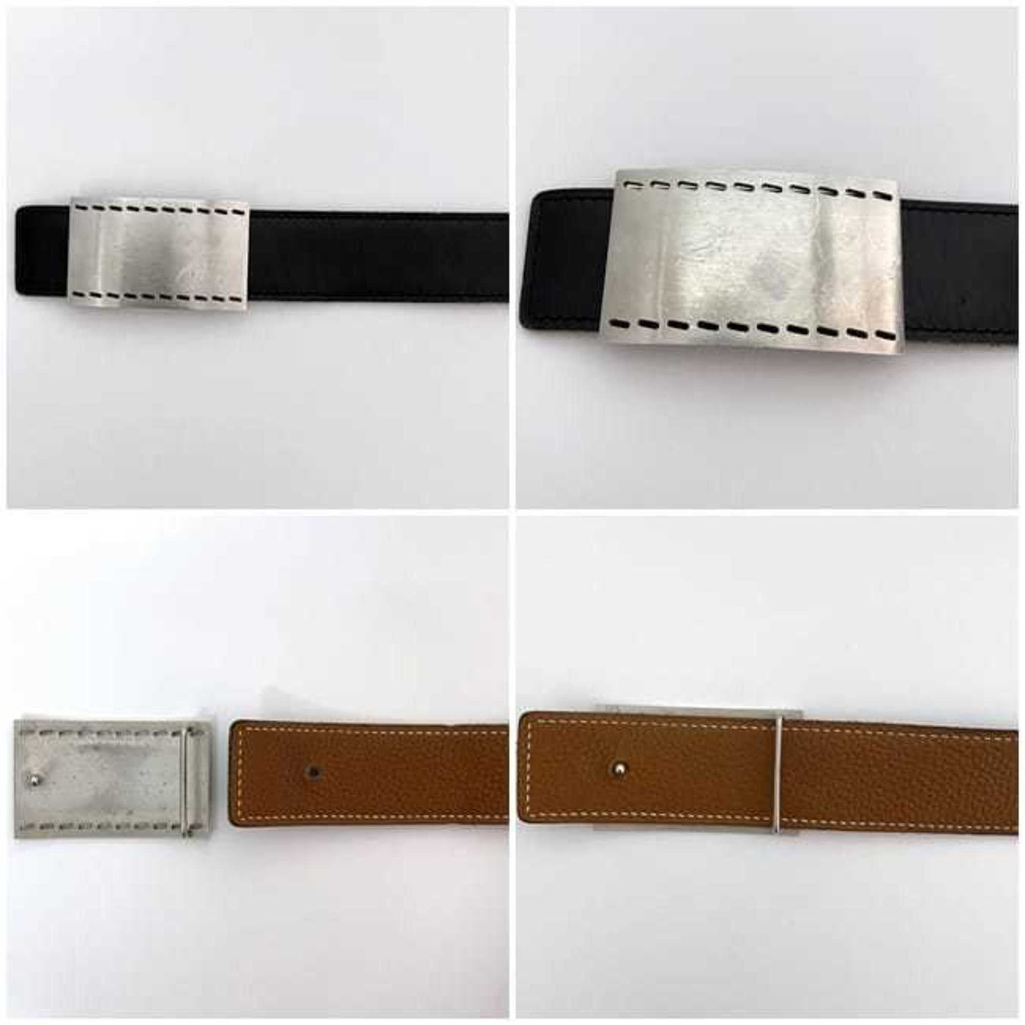 Hermes Hermes Square Buckle Belt Black Camel Brown Waist 83cm Leather Box Calf Taurillon Clemence Metal □K Engraved HERMES 30mm Men's Size ONE SIZE - 11 Thumbnail