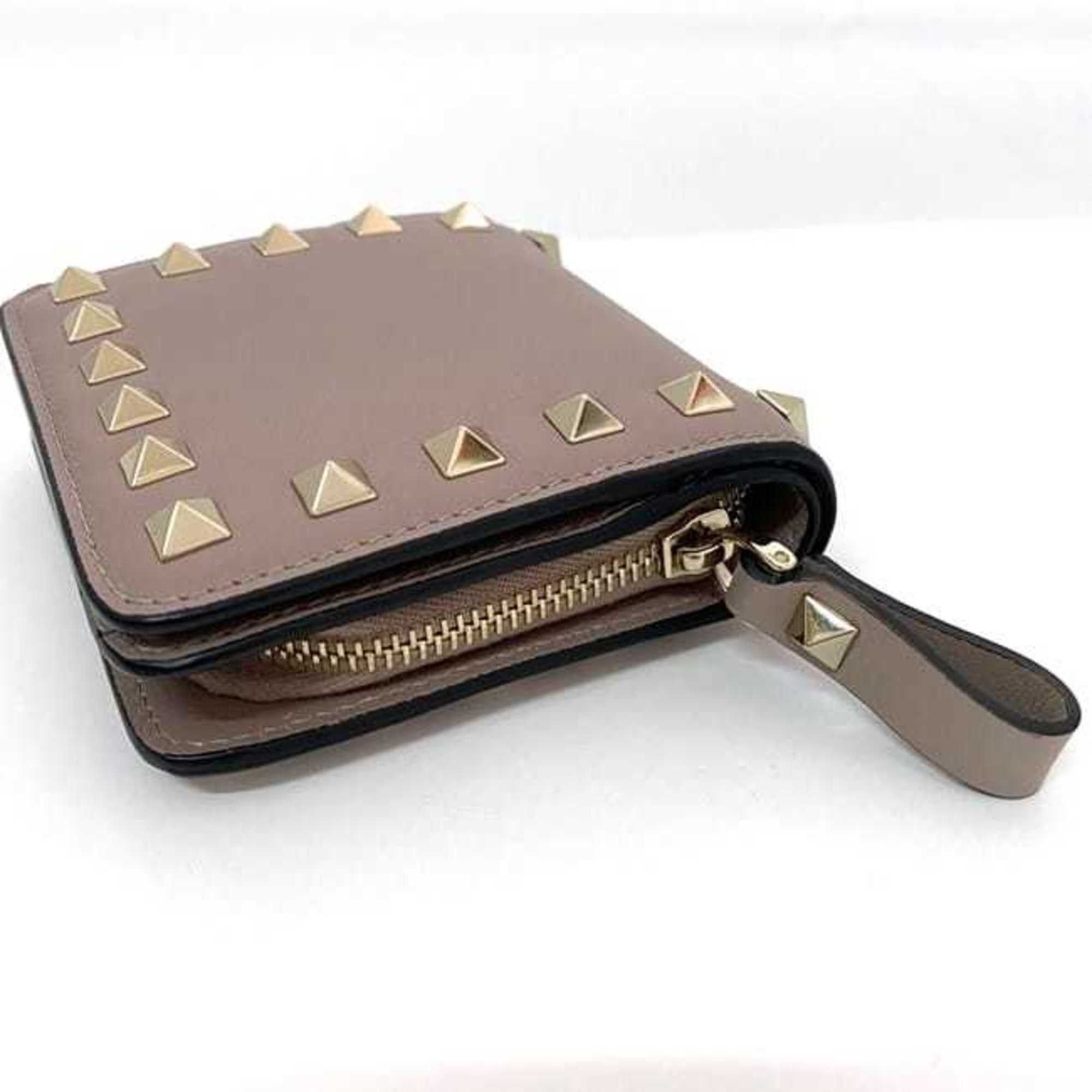 Valentino Valentino Garavani Bi-fold Wallet ec-20994 Beige Pink RW2P0R22BOL Leather Studded Compact Women's Size ONE SIZE - 5 Thumbnail