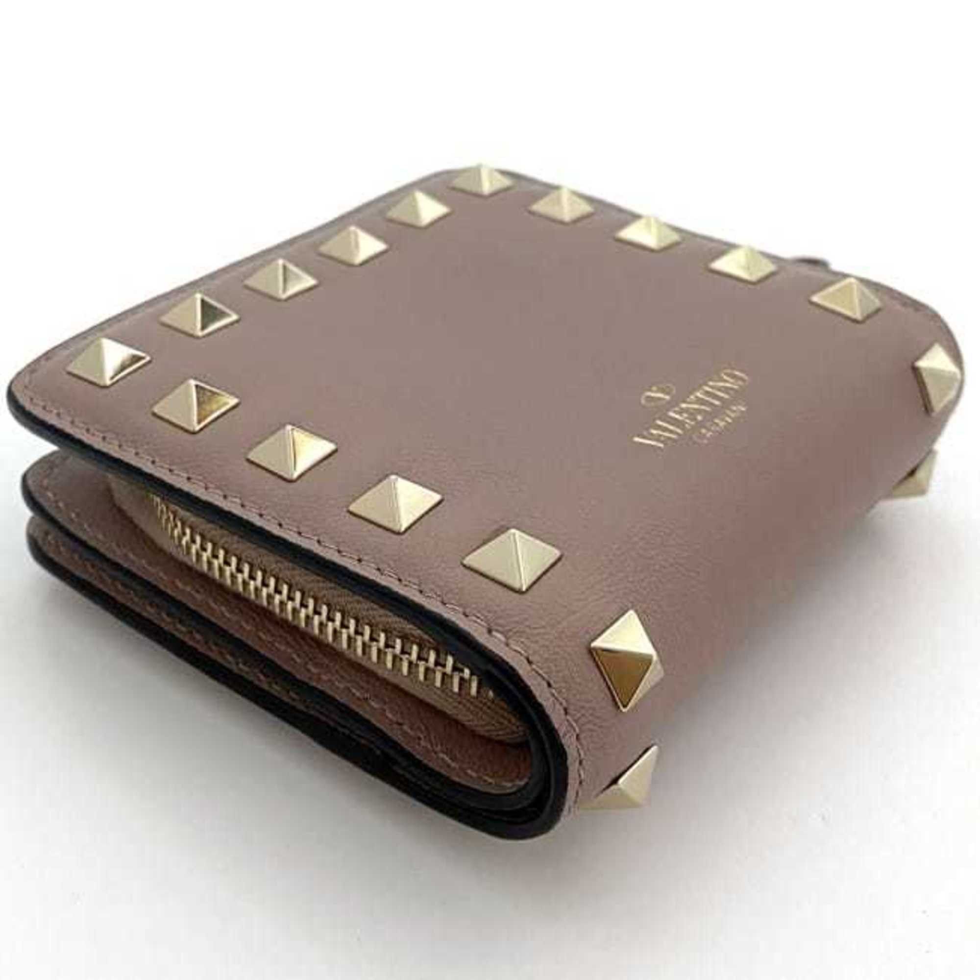 Valentino Valentino Garavani Bi-fold Wallet ec-20994 Beige Pink RW2P0R22BOL Leather Studded Compact Women's Size ONE SIZE - 4 Thumbnail