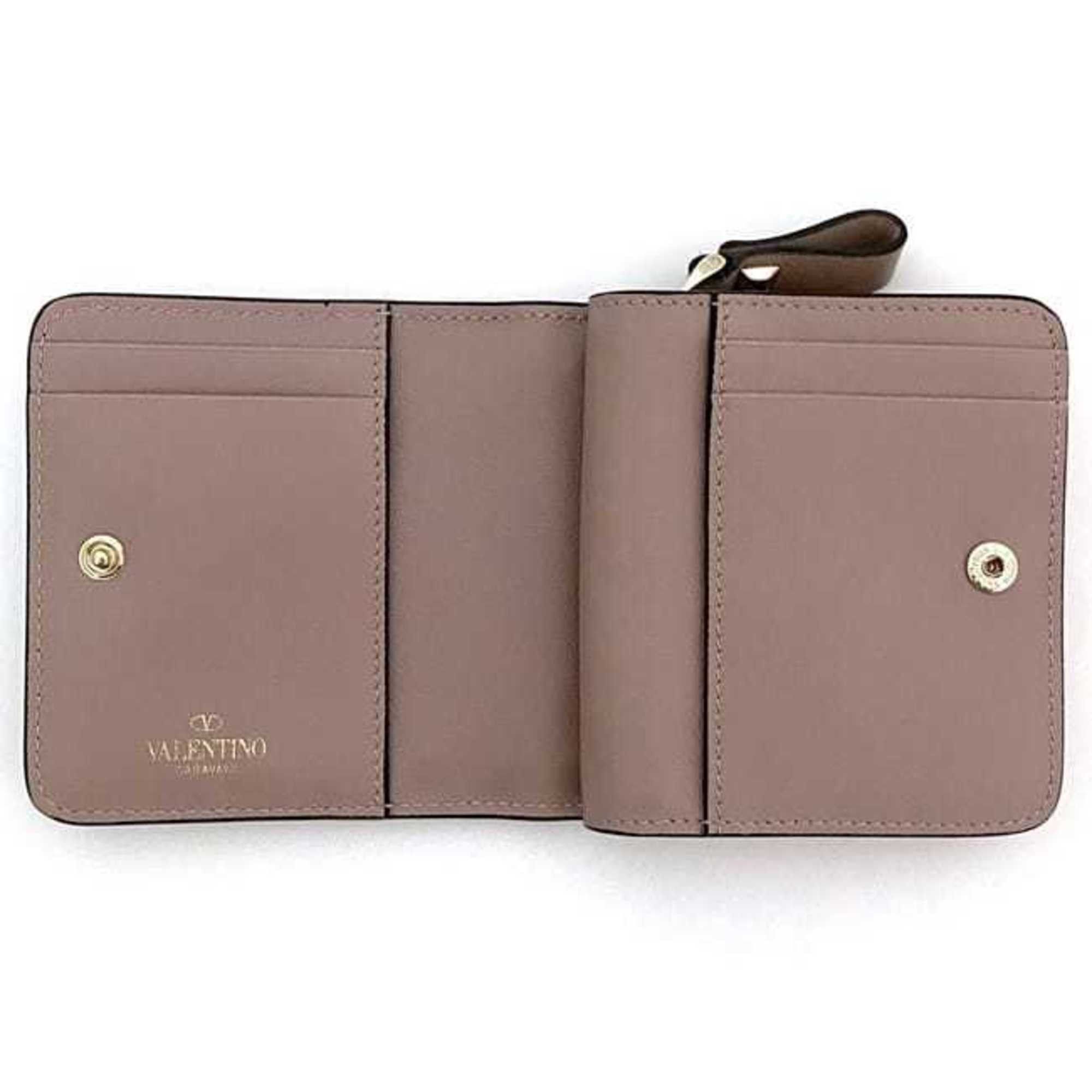 Valentino Valentino Garavani Bi-fold Wallet ec-20994 Beige Pink RW2P0R22BOL Leather Studded Compact Women's Size ONE SIZE - 7 Thumbnail