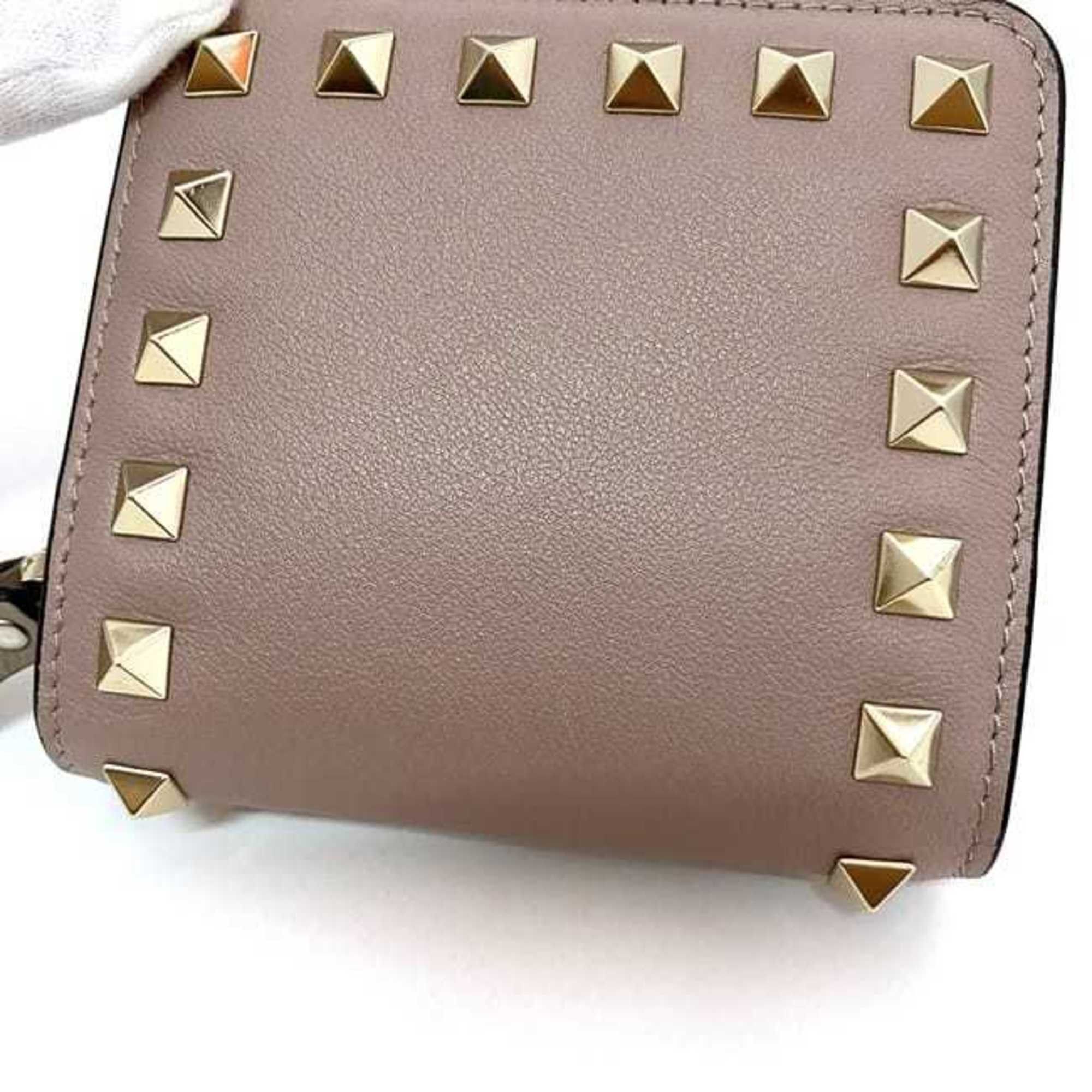 Valentino Valentino Garavani Bi-fold Wallet ec-20994 Beige Pink RW2P0R22BOL Leather Studded Compact Women's Size ONE SIZE - 6 Thumbnail