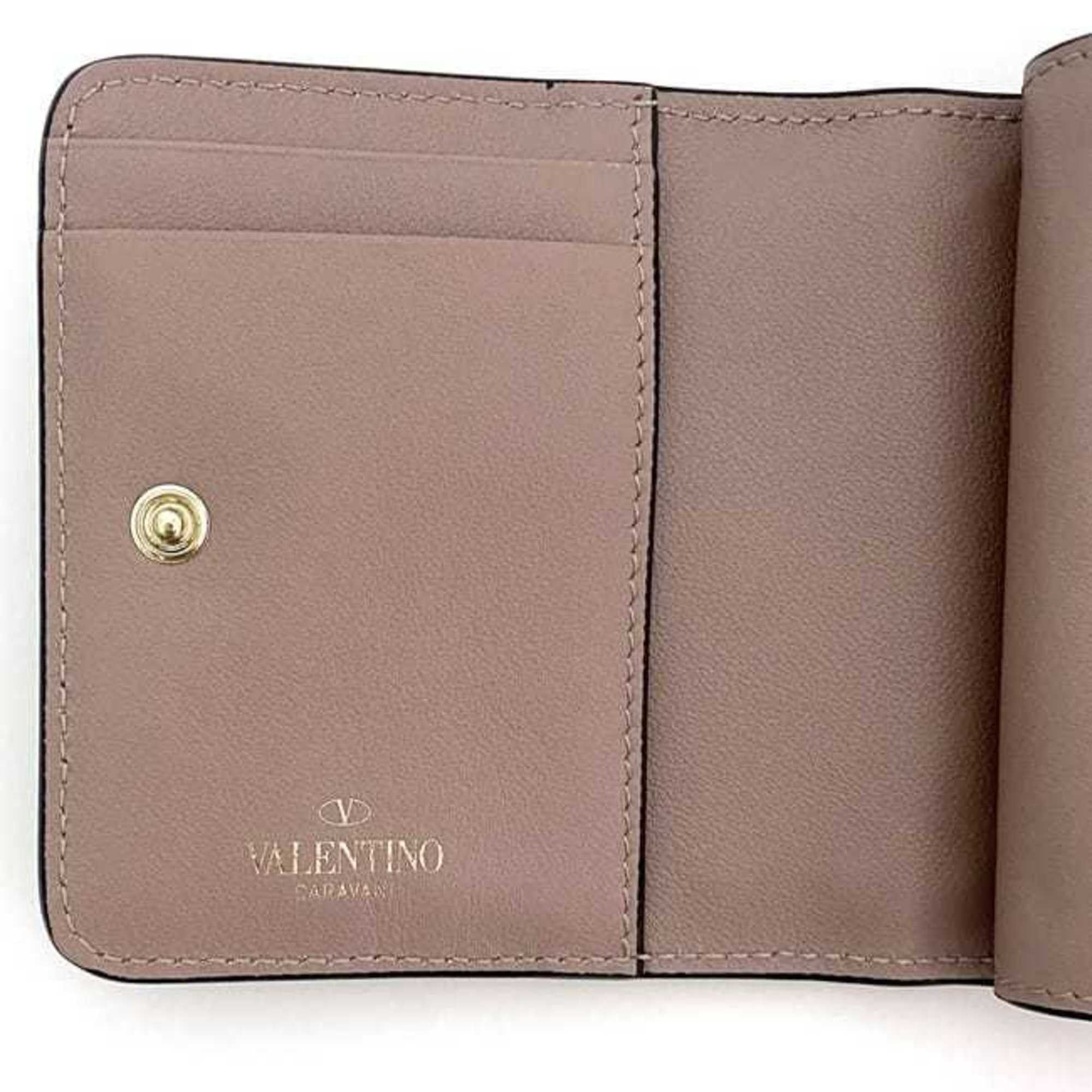 Valentino Valentino Garavani Bi-fold Wallet ec-20994 Beige Pink RW2P0R22BOL Leather Studded Compact Women's Size ONE SIZE - 8 Thumbnail