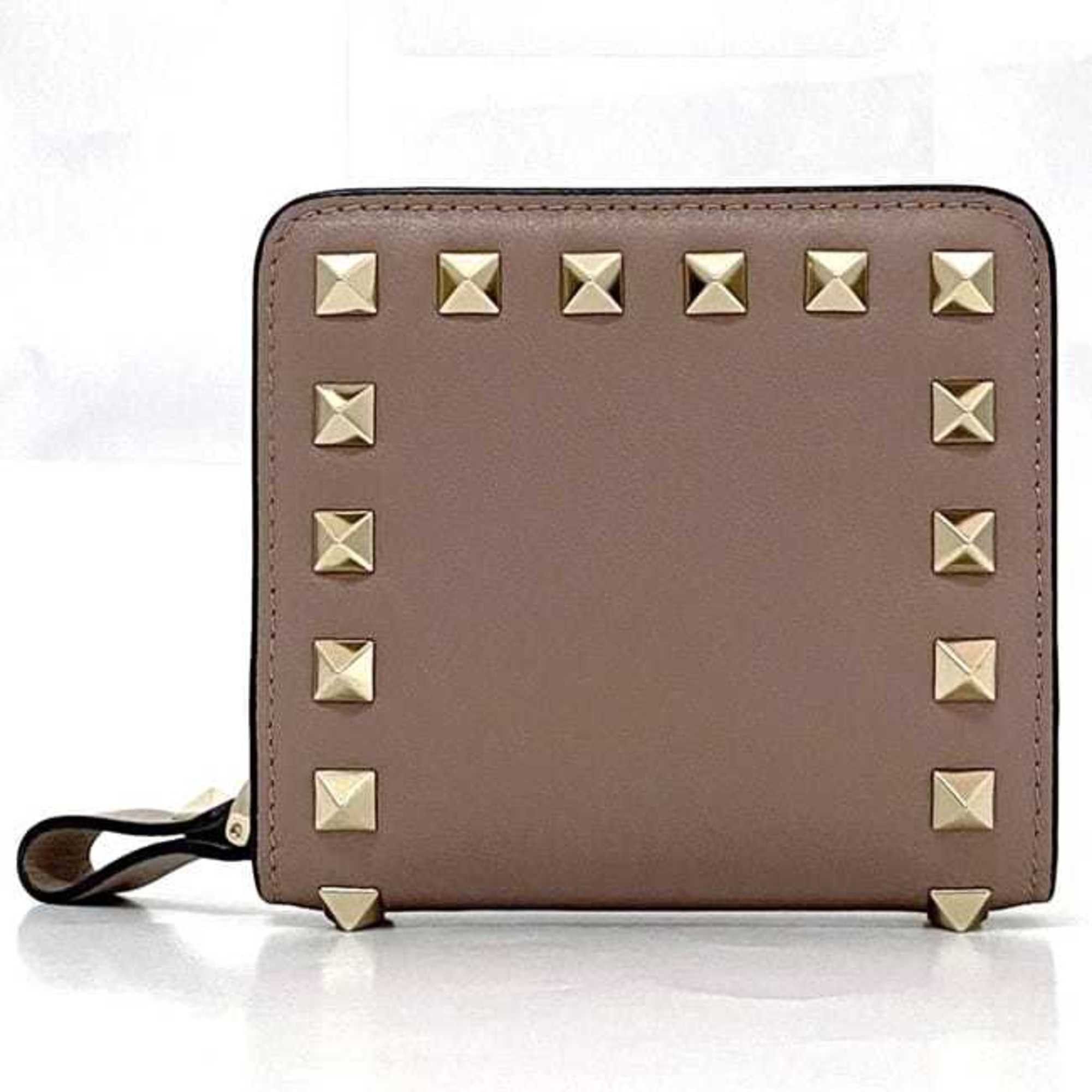 Valentino Valentino Garavani Bi-fold Wallet ec-20994 Beige Pink RW2P0R22BOL Leather Studded Compact Women's Size ONE SIZE - 3 Thumbnail