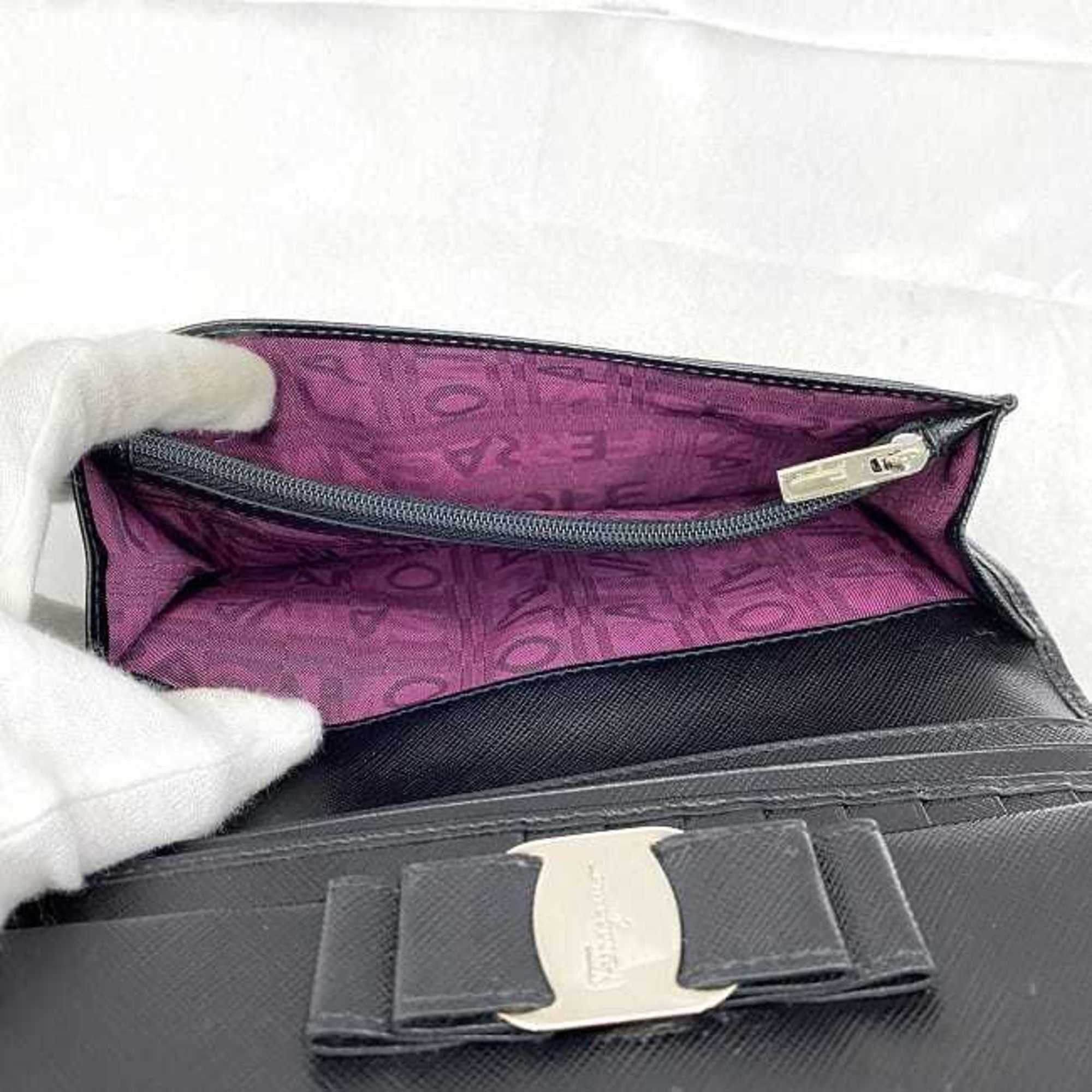 Salvatore Ferragamo Salvatore Ferragamo Tri-fold Long Wallet ec-21012 Black Vara Ribbon Grain Leather IY-22/A366 Clear Women's Size ONE SIZE - 9 Thumbnail
