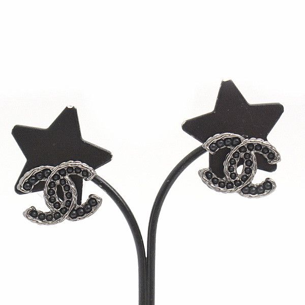 Chanel Chanel Chanel Coco Mark Black Stone Metal Earrings Metal Earrings 74759 in Great Condition Size ONE SIZE - 6 Thumbnail