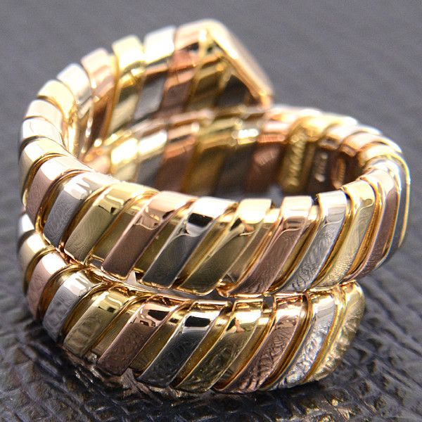 Bvlgari Bvlgari Bvlgari Tubogas Tri-Color Gold Ring 14 Unisex Metal Ring 71065 in Great Condition Size ONE SIZE - 8 Thumbnail