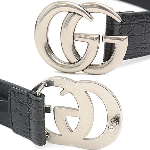 Gucci Gucci Gucci Men's Double G Buckle Croc Embossed Leather Belt Leather Belt 71866 in Great Condition Size ONE SIZE - 9 Thumbnail