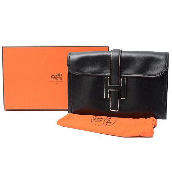 Hermes Hermes Hermes Jige PM Clutch Bag Black Calf Leather Leather Clutch Bag 73006 in Great Condition Size ONE SIZE - 10 Thumbnail