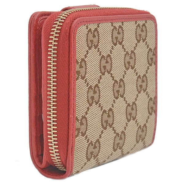 Gucci Gucci Gucci Compact Wallet GG Canvas Brown Red 346056 Canvas Short Wallet 346056 in Great Condition Size ONE SIZE - 2 Thumbnail