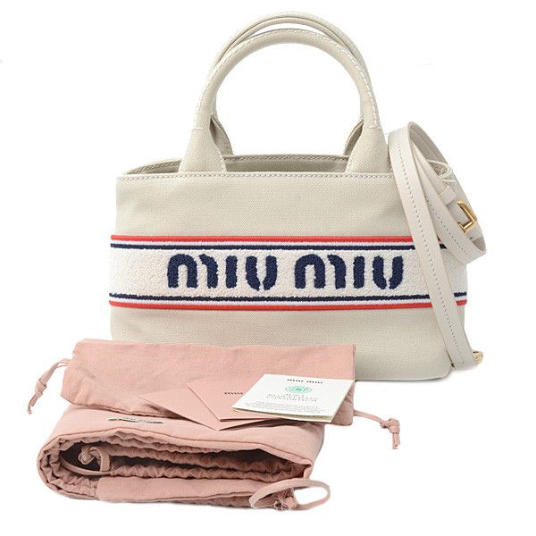 Miu Miu Miu Miu Miu Miu Canvas 2WAY Handbag with Logo 5BA253 Canvas Handbag 5BA253 in Great Condition Size ONE SIZE - 10 Thumbnail