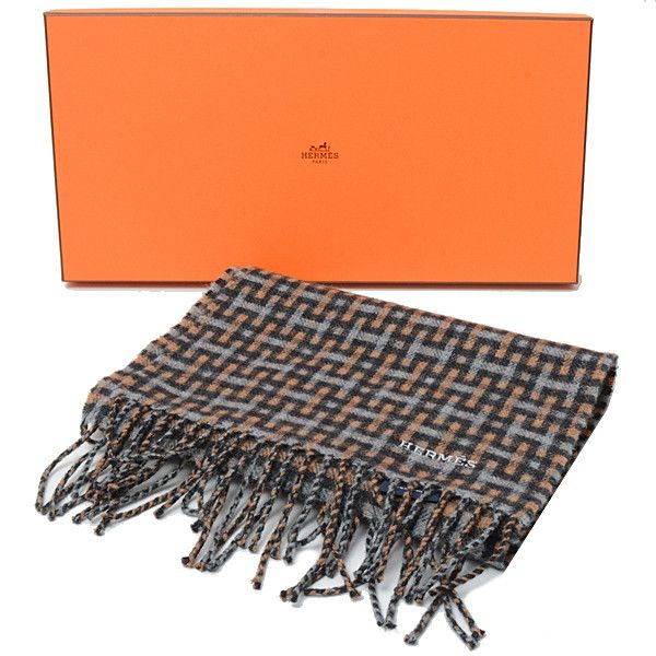 Hermes Hermes Hermes Cashmere H Logo Scarf Tartan Check Multicolor Natural Material Scarf 69789 in Great Condition Size ONE SIZE - 8 Thumbnail