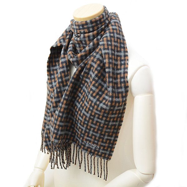 Hermes Hermes Hermes Cashmere H Logo Scarf Tartan Check Multicolor Natural Material Scarf 69789 in Great Condition Size ONE SIZE - 3 Thumbnail