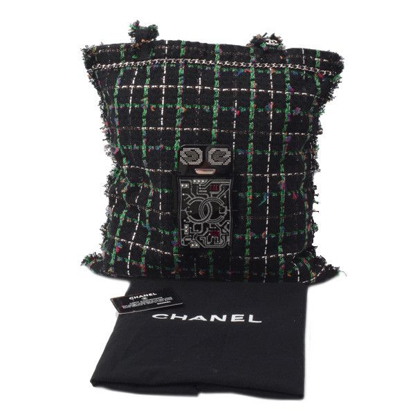 Chanel Chanel Chanel Tweed Robot Design Tote Bag Black Canvas Tote Bag 23------ in Great Condition Size ONE SIZE - 10 Thumbnail