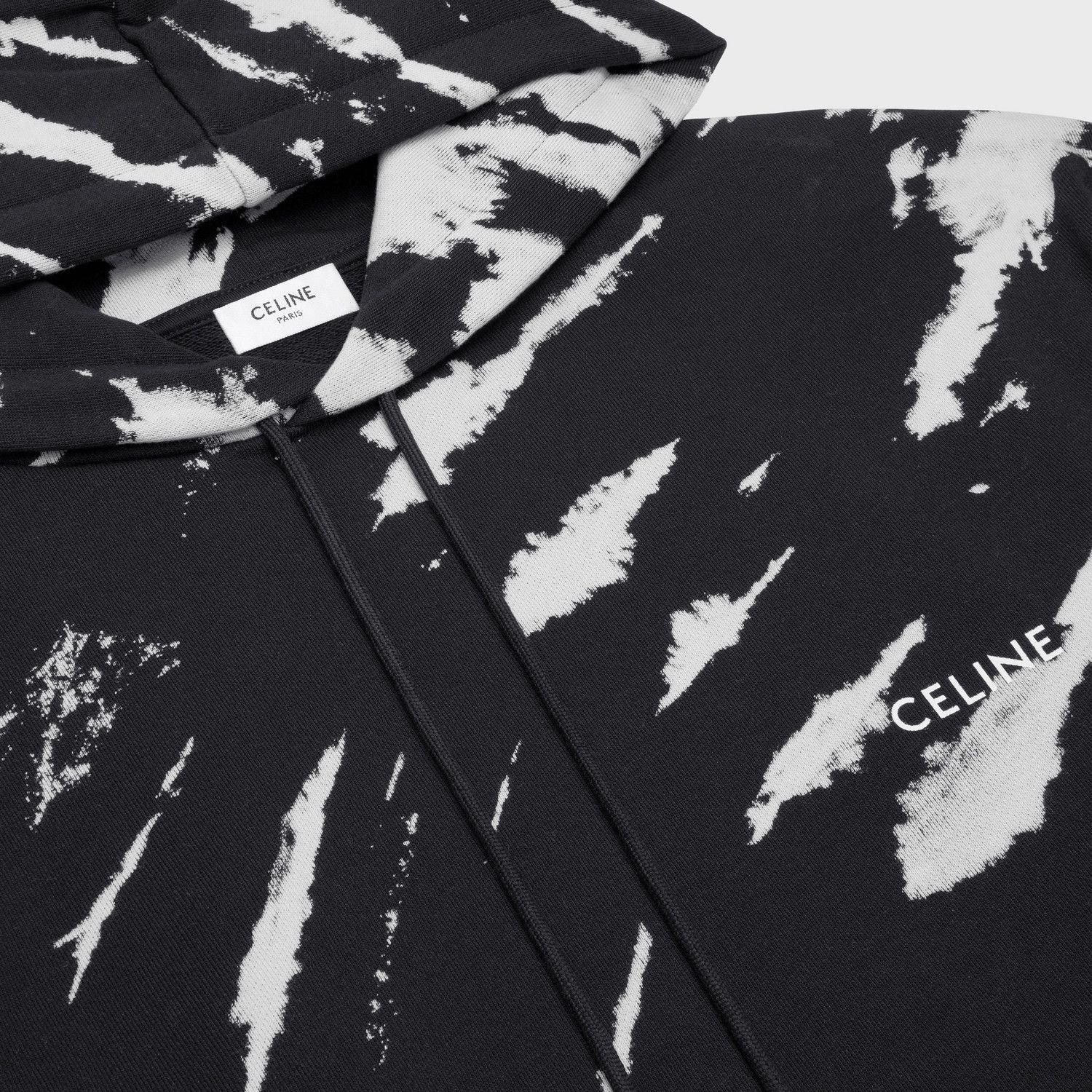 Celine Tie-Dye Loose Fit Cotton Fleece Hoodie Black & White Size US XS / EU 42 / 0 - 3 Thumbnail