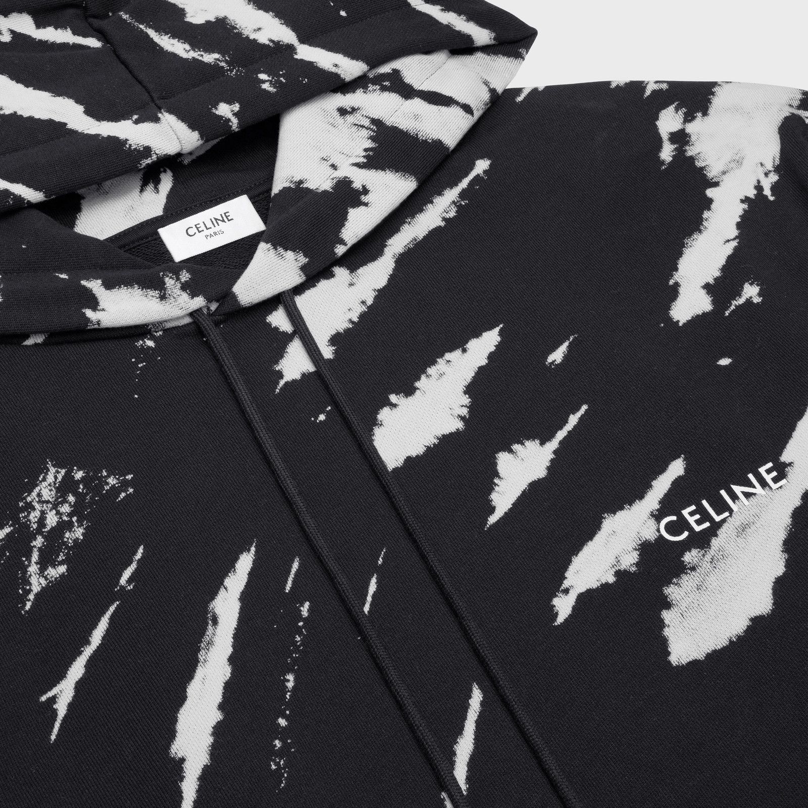 Celine Tie-Dye Loose Fit Cotton Fleece Hoodie Black & White Size US XL / EU 56 / 4 - 3 Thumbnail