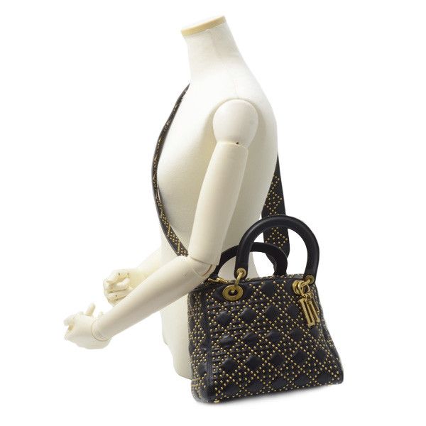 Dior Dior Christian Dior Lady Dior Cannage Handbag Black Leather Handbag 74093 in Great Condition Size ONE SIZE - 10 Thumbnail