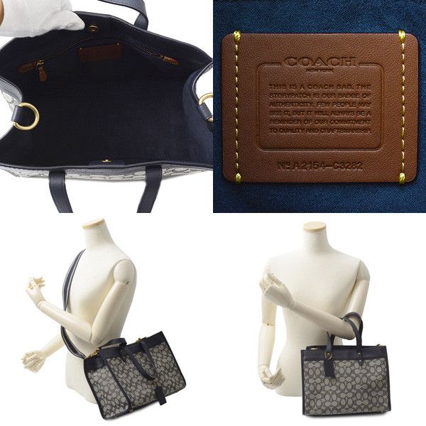 Coach Coach Coach Signature 2WAY Shoulder Handbag Navy Gray Others Handbag A2154-C3282 in Great Condition Size ONE SIZE - 5 Thumbnail