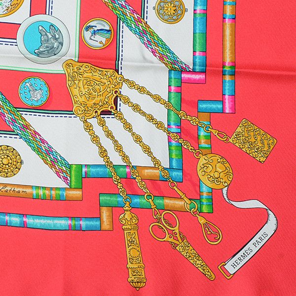 Hermes Hermes Hermes Silk Scarf 90cm Red Canvas Scarf 74930 in Great Condition Size ONE SIZE - 7 Thumbnail