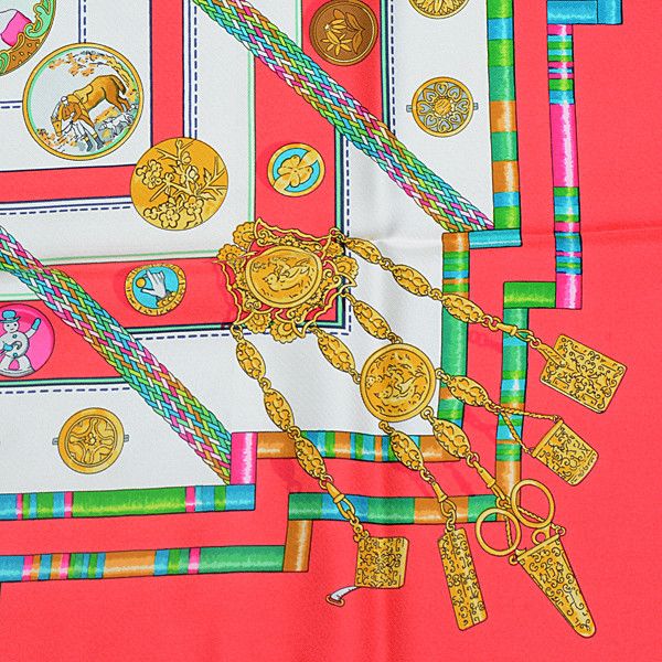 Hermes Hermes Hermes Silk Scarf 90cm Red Canvas Scarf 74930 in Great Condition Size ONE SIZE - 9 Thumbnail