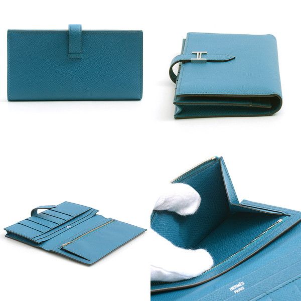 Hermes Hermes Hermes Bearn Souffle Long Wallet Blue Izmir Leather Long Wallet 67875 in Great Condition Size ONE SIZE - 2 Thumbnail
