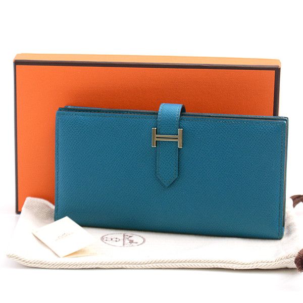 Hermes Hermes Hermes Bearn Souffle Long Wallet Blue Izmir Leather Long Wallet 67875 in Great Condition Size ONE SIZE - 10 Thumbnail