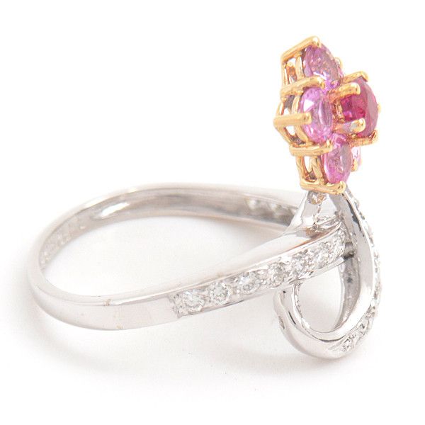 Other LuxUness Ponte Vecchio Flower Motif Ruby Pink Sapphire Diamond Ring 750YG×WG Metal Ring Size ONE SIZE - 2 Thumbnail