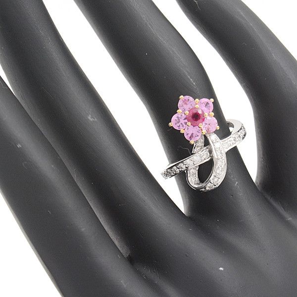 Other LuxUness Ponte Vecchio Flower Motif Ruby Pink Sapphire Diamond Ring 750YG×WG Metal Ring Size ONE SIZE - 7 Thumbnail