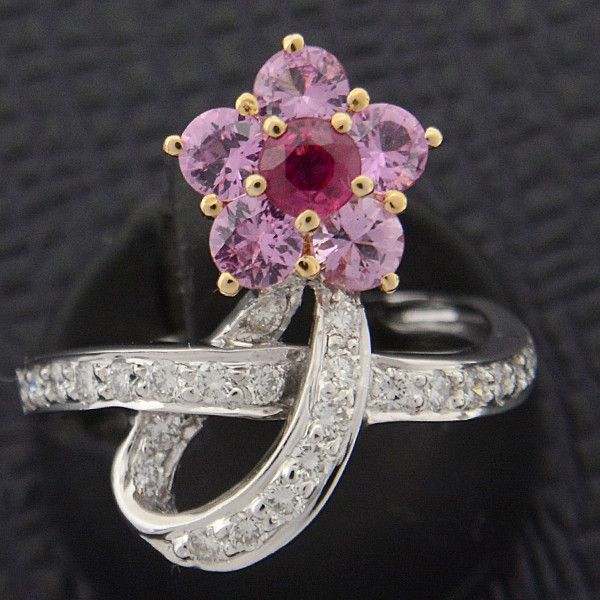Other LuxUness Ponte Vecchio Flower Motif Ruby Pink Sapphire Diamond Ring 750YG×WG Metal Ring Size ONE SIZE - 8 Thumbnail
