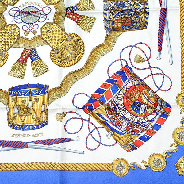 Hermes Hermes Hermes Silk Scarf LES TAMBOURS Blue Canvas Scarf 74931 in Great Condition Size ONE SIZE - 3 Thumbnail