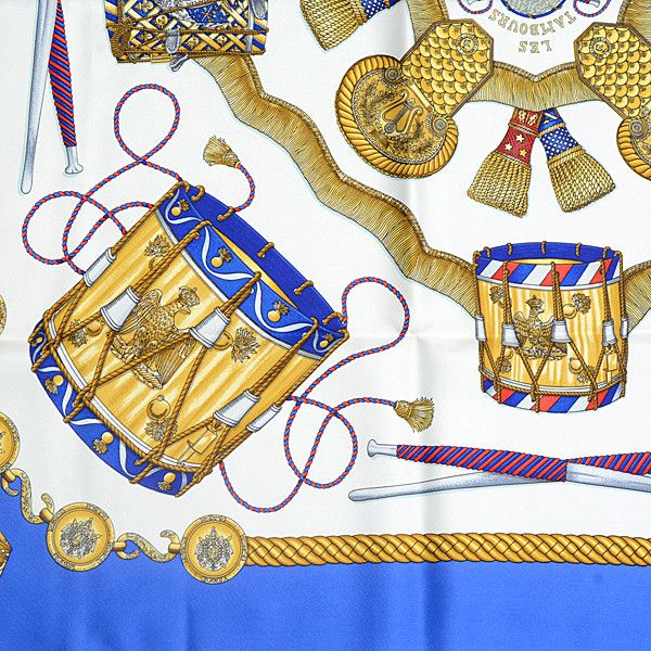 Hermes Hermes Hermes Silk Scarf LES TAMBOURS Blue Canvas Scarf 74931 in Great Condition Size ONE SIZE - 5 Thumbnail