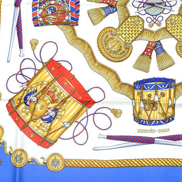 Hermes Hermes Hermes Silk Scarf LES TAMBOURS Blue Canvas Scarf 74931 in Great Condition Size ONE SIZE - 4 Thumbnail