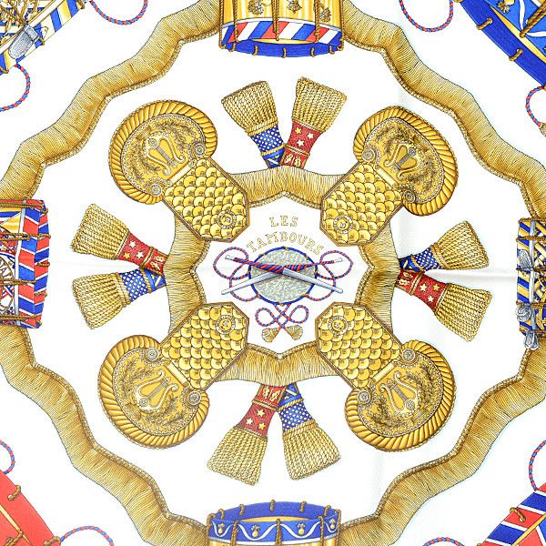 Hermes Hermes Hermes Silk Scarf LES TAMBOURS Blue Canvas Scarf 74931 in Great Condition Size ONE SIZE - 2 Thumbnail