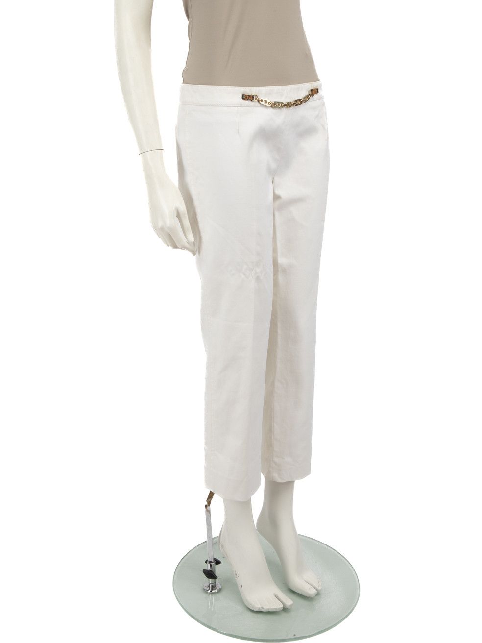 Celine White Chain Detail Cropped Trousers Size 28" / US 6 / IT 42 - 2 Thumbnail