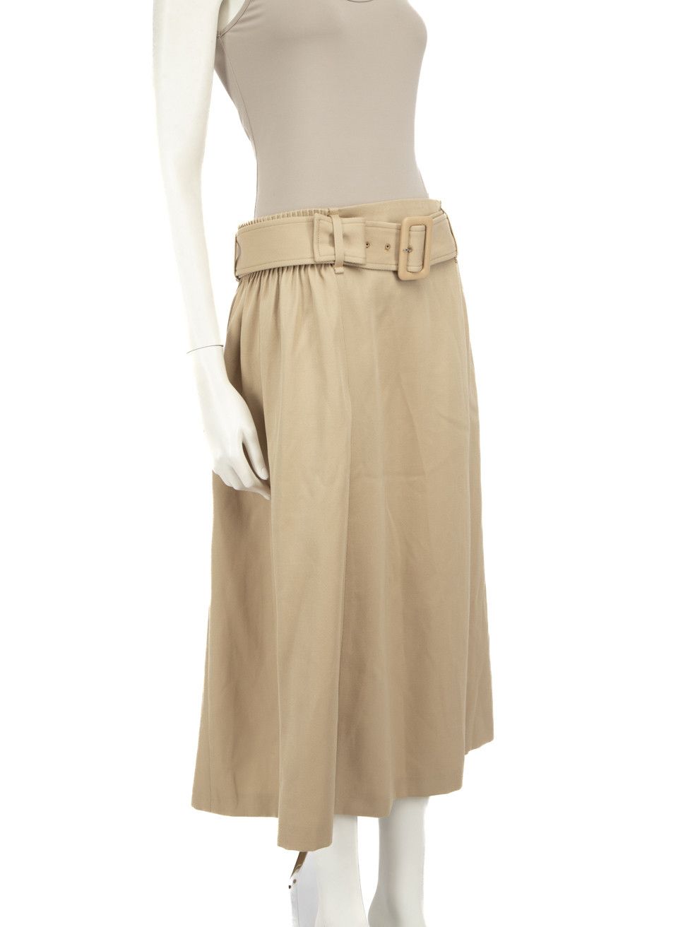 Chloe Beige Wool Belted Midi Skirt Size 30" / US 8 / IT 44 - 2 Thumbnail