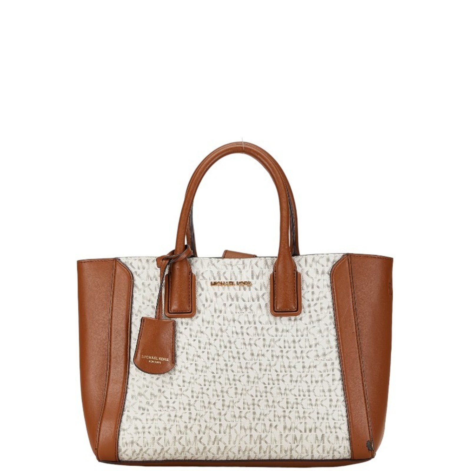 Michael Kors Michael Kors MK Monogram Handbag Shoulder Bag 35S2G6KS6B White Brown PVC Leather Women's Size ONE SIZE - 2 Thumbnail