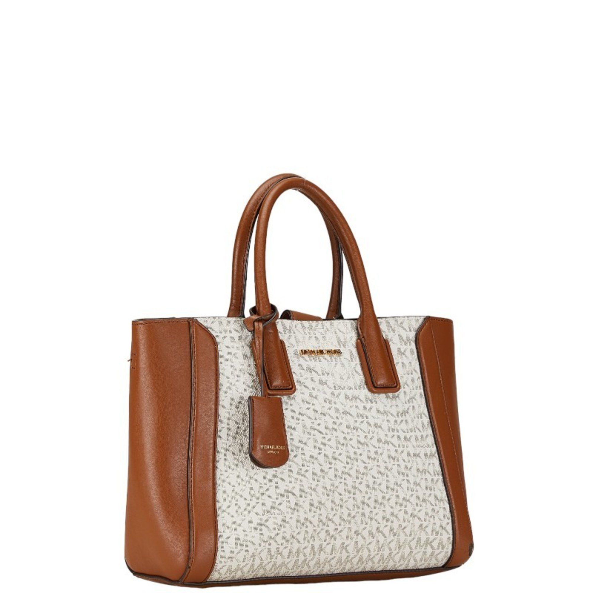 Michael Kors Michael Kors MK Monogram Handbag Shoulder Bag 35S2G6KS6B White Brown PVC Leather Women's Size ONE SIZE - 3 Thumbnail