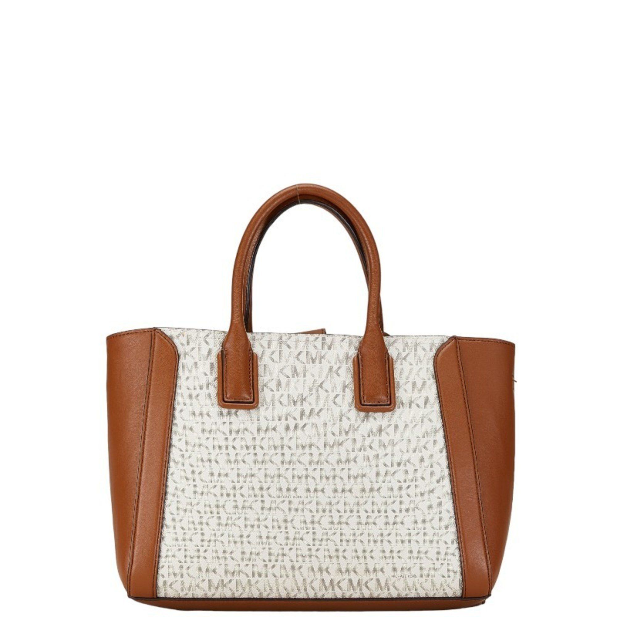 Michael Kors Michael Kors MK Monogram Handbag Shoulder Bag 35S2G6KS6B White Brown PVC Leather Women's Size ONE SIZE - 4 Thumbnail