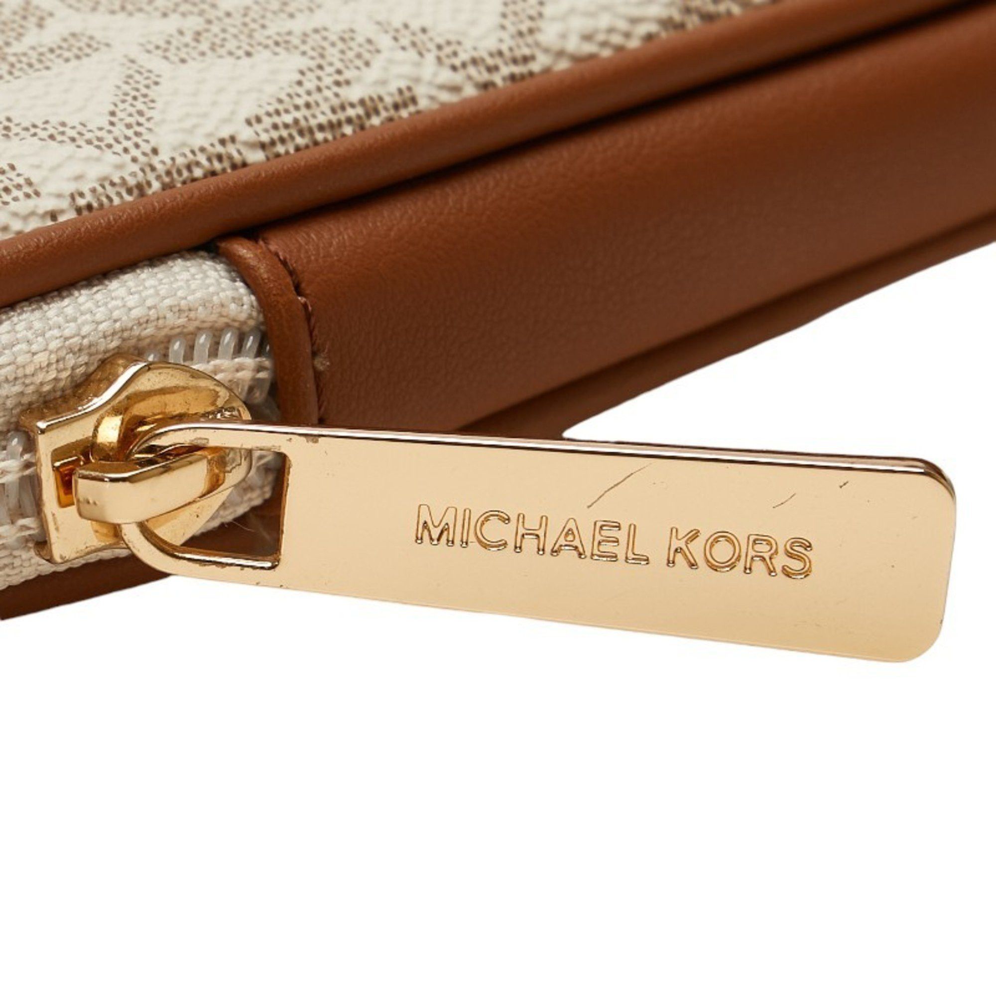 Michael Kors Michael Kors MK Monogram Handbag Shoulder Bag 35S2G6KS6B White Brown PVC Leather Women's Size ONE SIZE - 10 Thumbnail