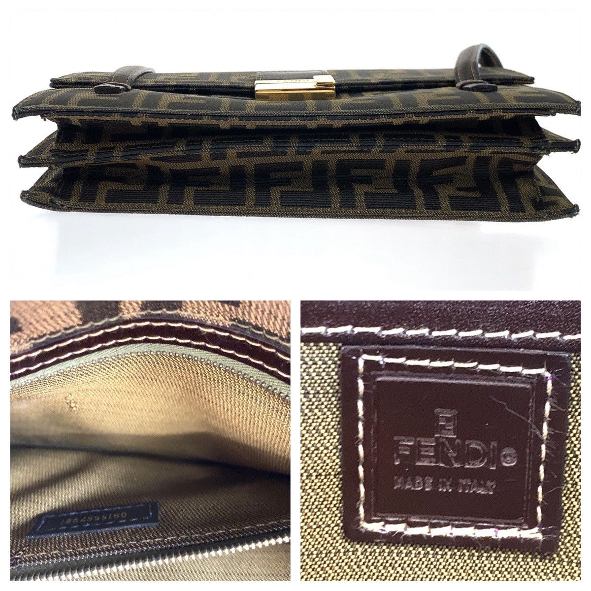 Fendi Fendi Fendi Vintage Zucca Pattern Brown Canvas Shoulder Bag Handbag Canvas Handbag 404390 in Very Good Condition Size ONE SIZE - 9 Thumbnail