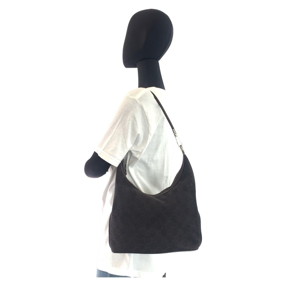 Gucci Gucci Gucci GG Canvas Shoulder Bag Black Silver Hardware Canvas Shoulder Bag 01234 in Very Good Condition Size ONE SIZE - 8 Thumbnail