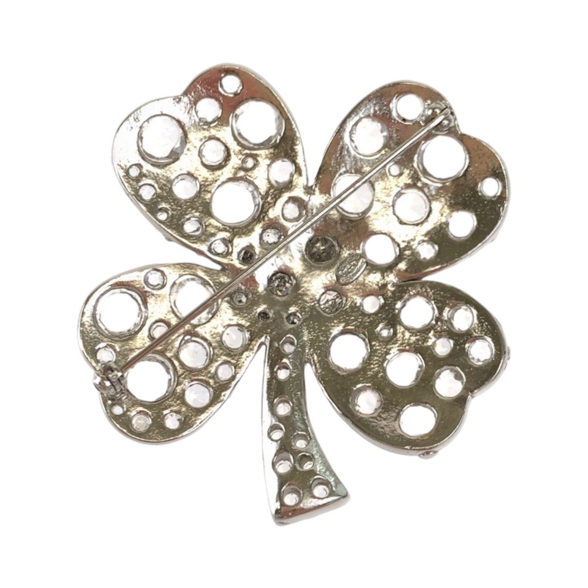 Chanel Chanel Chanel Silver Clover Brooch with Rhinestones Metal Brooch 07V Size ONE SIZE - 3 Thumbnail