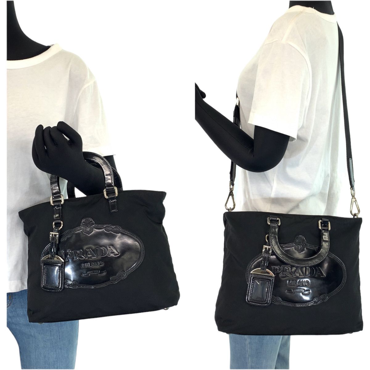 Prada Prada Prada Nylon Tessuto Logo Embossed 2-Way Handbag Canvas Handbag in Very Good Condition Size ONE SIZE - 7 Thumbnail