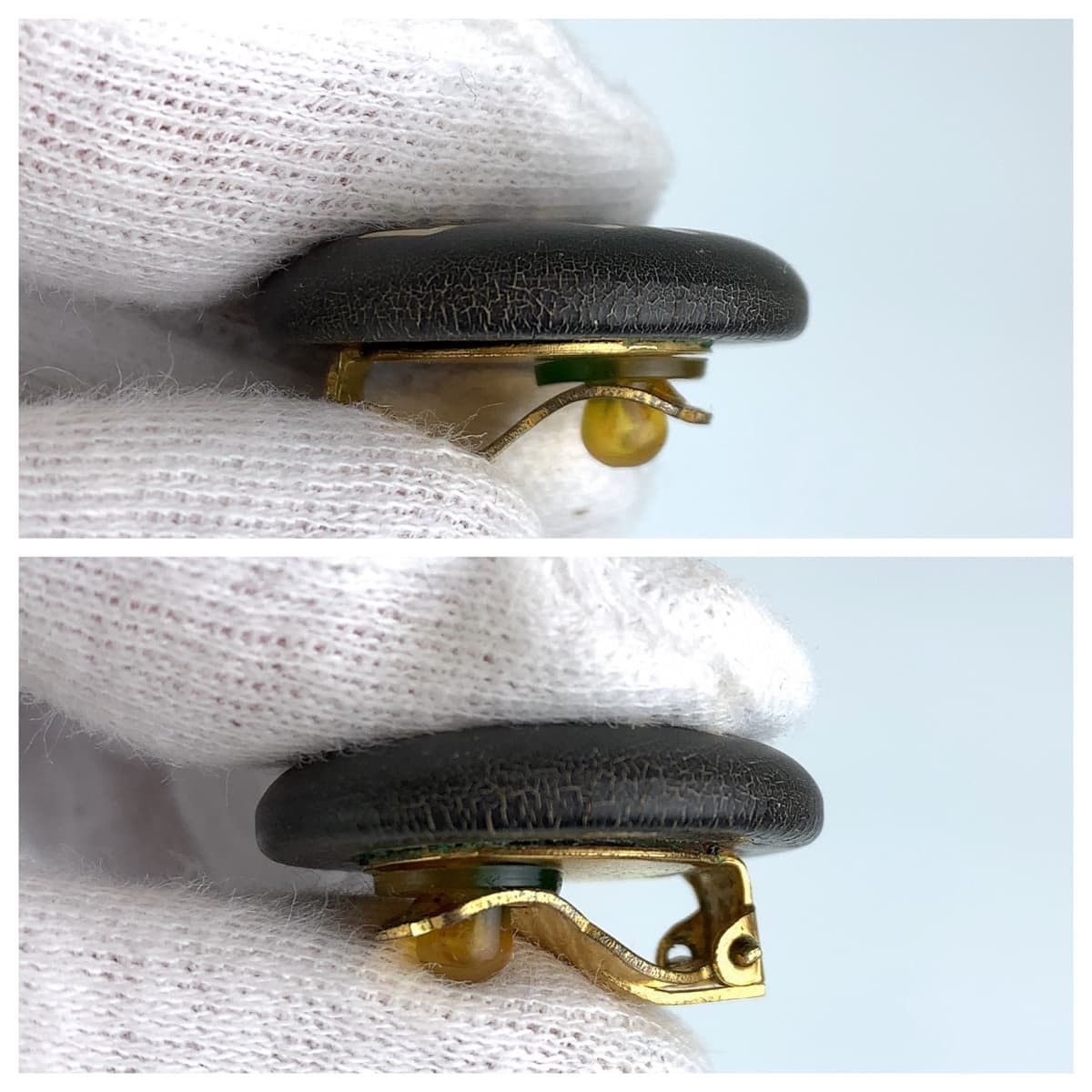 Chanel Chanel Chanel Vintage Logo Monotone Black Beige Gold Plastic/Metal Earrings Plastic Earrings 95A in Very Good Condition Size ONE SIZE - 4 Thumbnail