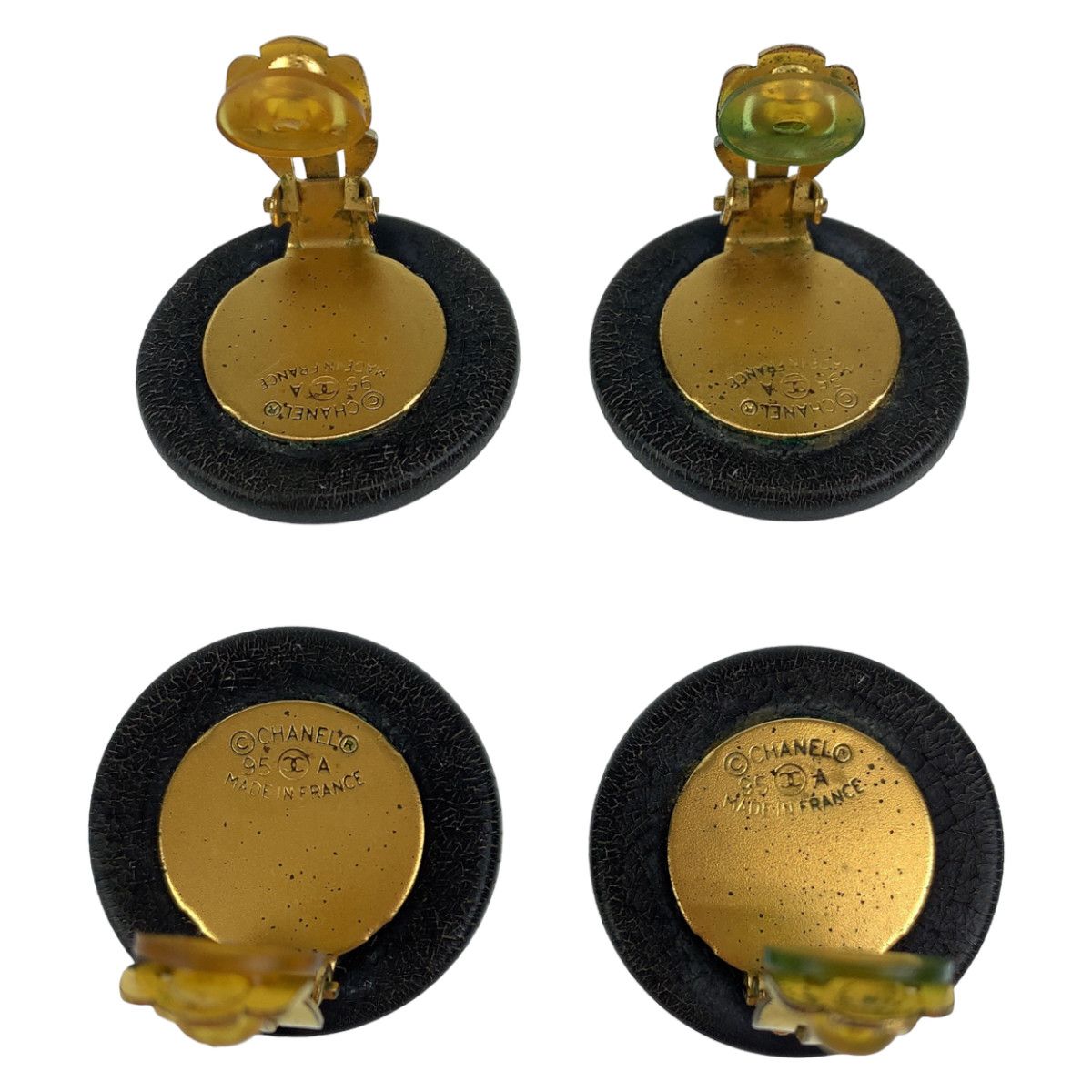 Chanel Chanel Chanel Vintage Logo Monotone Black Beige Gold Plastic/Metal Earrings Plastic Earrings 95A in Very Good Condition Size ONE SIZE - 3 Thumbnail