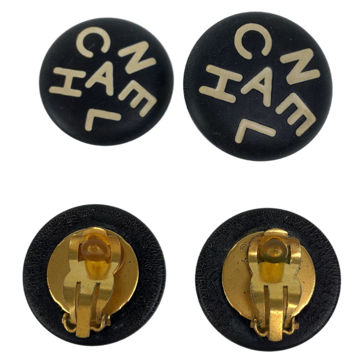 Chanel Chanel Chanel Vintage Logo Monotone Black Beige Gold Plastic/Metal Earrings Plastic Earrings 95A in Very Good Condition Size ONE SIZE - 2 Thumbnail