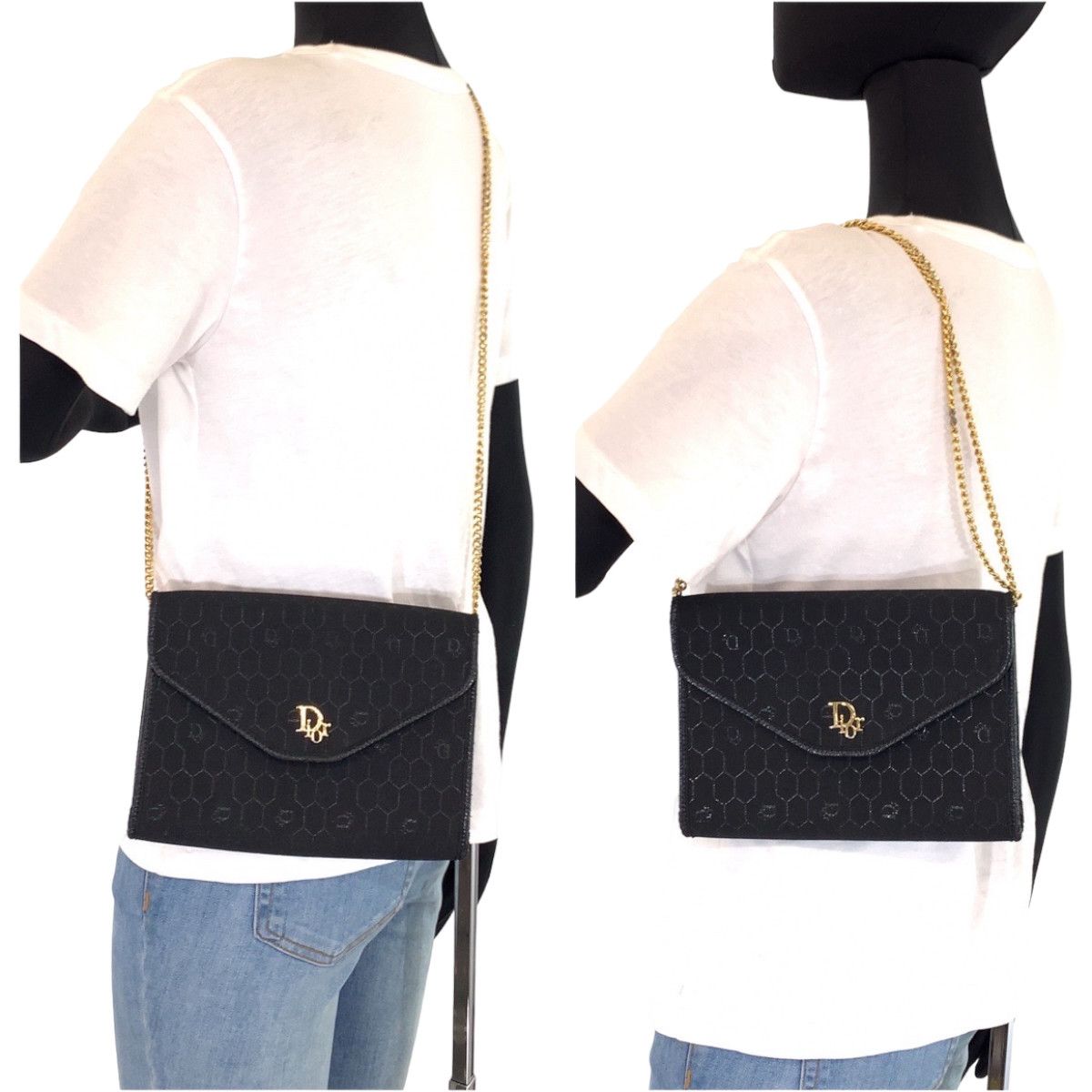 Dior Dior Dior Vintage Honeycomb Black Canvas Chain Shoulder Bag Canvas Crossbody Bag in Very Good Condition Size ONE SIZE - 7 Thumbnail