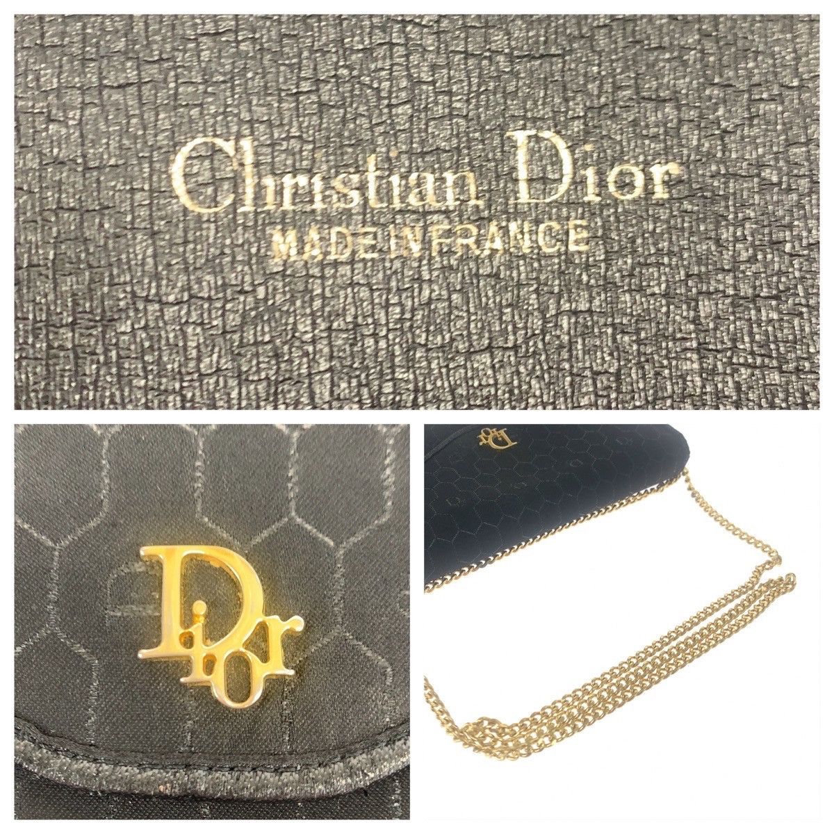 Dior Dior Dior Vintage Honeycomb Black Canvas Chain Shoulder Bag Canvas Crossbody Bag in Very Good Condition Size ONE SIZE - 4 Thumbnail