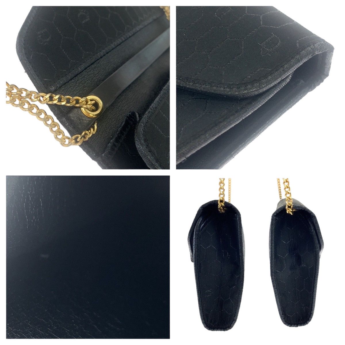 Dior Dior Dior Vintage Honeycomb Black Canvas Chain Shoulder Bag Canvas Crossbody Bag in Very Good Condition Size ONE SIZE - 6 Thumbnail