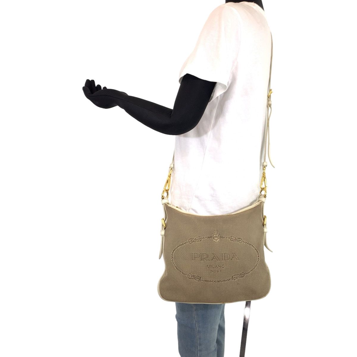 Prada Prada Prada Canvas Logo Jacquard Shoulder Bag BT0706 Canvas Crossbody Bag BT0706 in Very Good Condition Size ONE SIZE - 8 Thumbnail